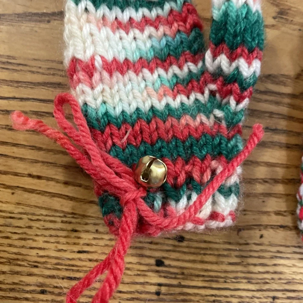 Vintage Knitted Christmas‎ Ornaments Mittens With Bells
